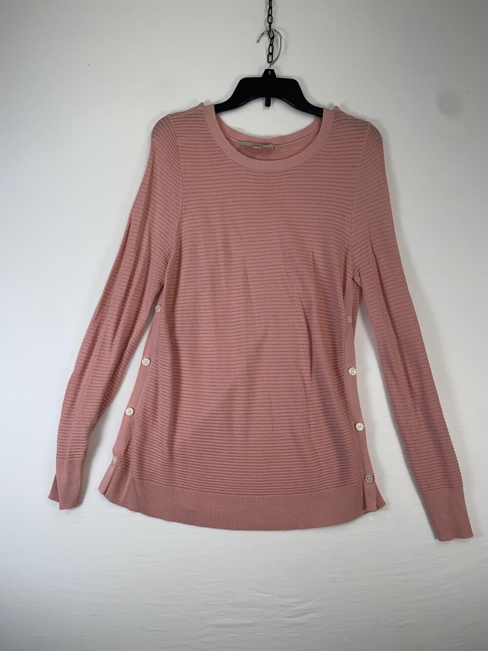 LOFT Sweater Womens Large Pink Lightweight Side Button Knit Pullover Top
